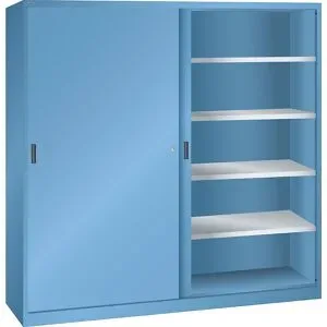 Schiebetürschrank, HxB 1950 x 2000 mm, Trennwand, lichtblau RAL 5012 LISTA