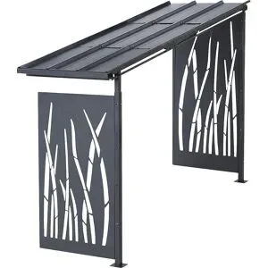Fahrradunterstand, HxB 2360 x 5600 mm, Schilfrohr, Tiefe 1000 mm, Anbaueinheit Mottez