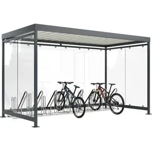 Überdachung Köln mit Anlehnparker Modell 4700 XBF, anthrazitgrau RAL 7016, offen, fertig montiert, B 4195 mm, 8 Einstellplätze WSM
