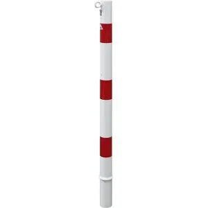 Absperrpfosten, Ø 60 mm, weiß / rot, herausnehmbar mit Profilzylinder, mit 1 Öse Schake