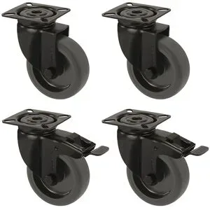 Gummireifen schwarz, thermoplastisch, mit Montageplatte, Set-Angebot, 2 Lenkrollen mit Doppelstopp und 2 Lenkrollen, Rad-Ø x Breite 75 x 23 mm Proroll