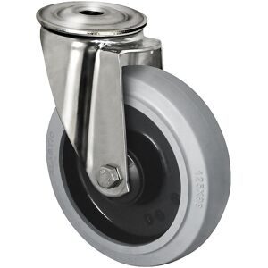 kaiserkraft Elastik-Reifen auf PA-Felge, Edelstahlgehäuse, Rad-Ø x Breite 160 x 46 mm, Rückenloch, ab 2 Stk, Lenkrolle, Rollenlager