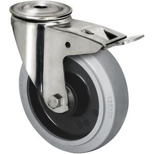 kaiserkraft Elastik-Reifen auf PA-Felge, Edelstahlgehäuse, Rad-Ø x Breite 100 x 35 mm, Rückenloch, ab 2 Stk, Lenkrolle mit Doppelstopp, Kugellager