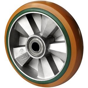 kaiserkraft PU-/PU-Elastik-Rad, braun / grün, Doppelkugellager, ab 2 Stk, Rad-Ø x Breite 125 x 50 mm