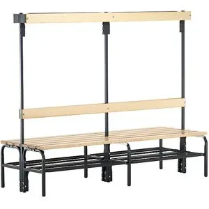 Umkleidebank mit Hakenleisten, beidseitig, 8 Haken 1500 mm, anthrazit, Schuhrost Sypro