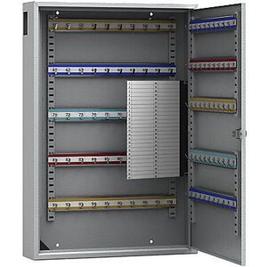 kaiserkraft Schlüsselschrank, grau lackiert, mit Einwurfschlitz, mit 100 Haken