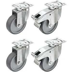Set aus thermoplastischen Gummireifen, mit Montageplatte, 2 Lenkrollen und 2 Lenkrollen mit Doppelstopp, Rad-Ø x Breite 75 x 25 mm Proroll