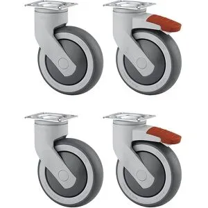 Kunststoffrolle, Set-Angebot, 2 Lenkrollen mit Doppelstopp und 2 Lenkrollen, Montageplatte, Rad-Ø x Breite 125 x 32 mm TENTE