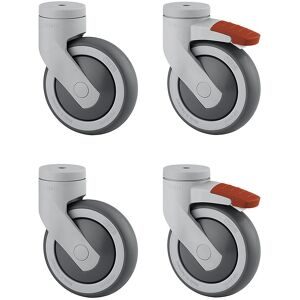 Kunststoffrolle, Set-Angebot, 2 Lenkrollen mit Doppelstopp und 2 Lenkrollen, Rückenloch, Rad-Ø x Breite 125 x 32 mm TENTE