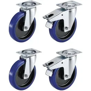 Set aus Vollelastik-Reifen auf Kunststoff-Felge, 2 Lenkrollen, 2 Lenkrollen mit Doppelstopp, Rad-Ø x Breite 80 x 35 mm Proroll