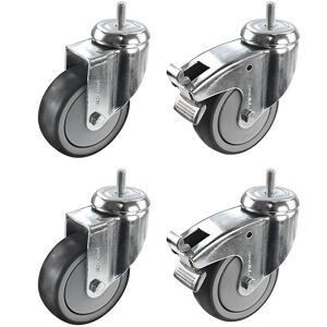 Gummireifen thermoplastisch, Set-Angebot, 4 x Lenkrollen, 2 x mit Doppelstopp, mit Gewindestift, Rad-Ø x Breite 100 x 32 mm Proroll