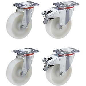 Polyamid-Rad, im Set, 2 Lenkrollen, 2 Lenkrollen mit Doppelstopp, Gleitlager, Rad-Ø x Breite 100 x 38 mm Wicke