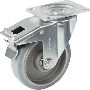 Elastik-Vollgummi-Reifen, grau, Rad-Ø x Breite 100 x 40 mm, Stegfelge, Lenkrolle mit Doppelstopp Proroll
