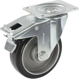 Elastik-Vollgummi-Reifen, schwarz, Rad-Ø x Breite 125 x 40 mm, Lenkrolle mit Doppelstopp Proroll