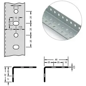 Stahl-Winkelprofil für Baukastensystem, 65 x 42 x 2 mm, Länge 3 m, verzinkt, VE 6 Stk hofe
