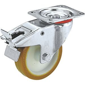 Polyurethan-Reifen auf Polyamid-Felge, Rad-Ø x Breite 100 x 35 mm, Bauhöhe 125 mm, Lenkrolle mit Doppelstopp, Rollenlager Wicke