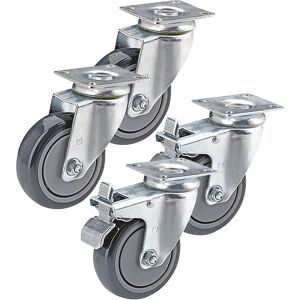 Gummireifen thermoplastisch, Set-Angebot, 2 x Lenkrolle und 2 x Lenkrolle mit Doppelstopp, Montageplatte, Rad-Ø x Breite 100 x 32 mm Proroll