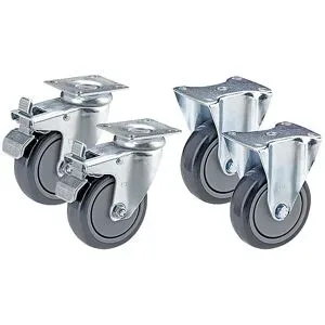 Gummireifen thermoplastisch, Set-Angebot, 2 x Lenkrolle mit Doppelstopp und 2 x Bockrolle, Montageplatte, Rad-Ø x Breite 125 x 32 mm Proroll