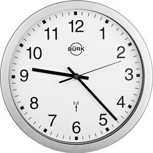 kaiserkraft Wanduhr aus ABS-Kunststoff, silber, Ø 300 mm, Zifferblatt weiß, Funkuhrwerk, ab 3 Stk