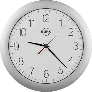 kaiserkraft Wanduhr aus ABS-Kunststoff, Ø 300 mm, Quarzuhrwerk, Gehäuse silber matt, Zifferblatt weiß