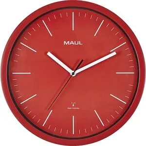 Funk Wanduhr Maul MAULjump, rund, für Innenräume, Minuten & Stundeneinheiten, ? 305 mm, Kunststoff & Mineralglas, rot-weiss, inkl. Batterie