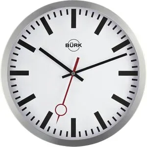 kaiserkraft Wanduhr aus geschliffenem Aluminium, Funkuhrwerk, Ø 300 mm, Zifferblatt weiß