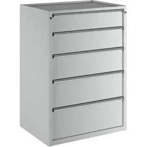 Schubladenschrank, BxT 910 x 675 mm, Schubladentraglast 100 kg, 5 Schubladen, Höhe 1280 mm, Front lichtgrau ANKE