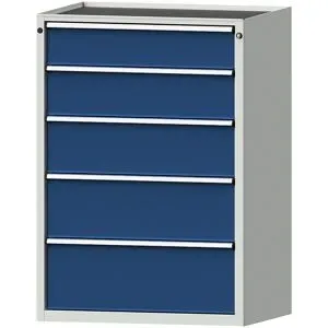 Schubladenschrank, BxT 910 x 675 mm, Schubladentraglast 100 kg, 5 Schubladen, Höhe 1280 mm, Front enzianblau ANKE