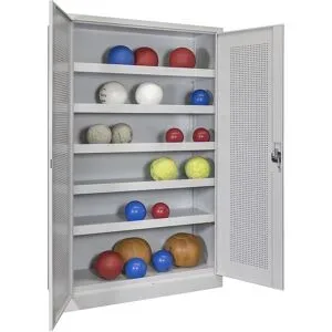 Ball-Flügeltürschrank, Höhe 1950 mm, mit Lochblech-Türen, Breite 1200 mm, grau Pavoy