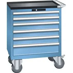 Schubladenschrank, fahrbar, BxTxH 717 x 572 x 962 mm, Schubladen 2 x 75 / 3 x 100 / 1 x 150 mm, lichtblau LISTA