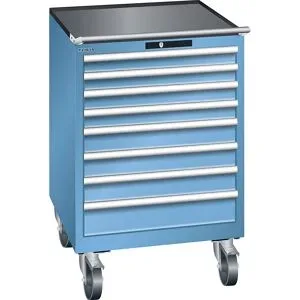 Schubladenschrank, fahrbar, BxT 717 x 725 mm, 8 Schubladen, lichtblau LISTA