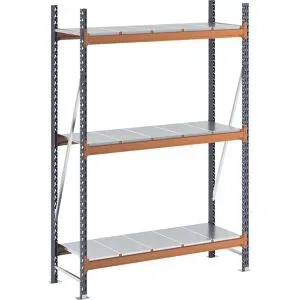 kaiserkraft Weitspannregal, Feldlast 1600 kg, mit Stahlblechböden, HxBxT 2000 x 1400 x 600 mm, Grundregal