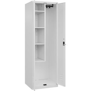Putzmittelspind Classic PLUS, 1 Abteil, Trennwand mittig, verkürzt, verkehrsweiß, B 600 mm, mit Bodengleitern, Drehriegel C+P