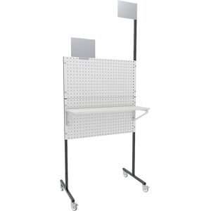 Organisations-Stellwand, mobil, 2 Lochbleche, 2 Glattbleche, 1 Ablageboden, 4 Lenkrollen eurokraft pro