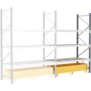 kaiserkraft Weitspannregal mit Wanne, B 1800 mm, HxT 2500 x 800 mm, Fachlast 660 kg, Anbauregal