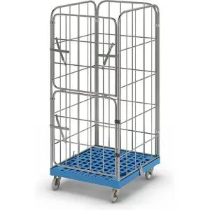 kaiserkraft Rollbehälter MODULAR, Kunststoff-Rollplatte, Gitter 4-seitig, Platte hellblau
