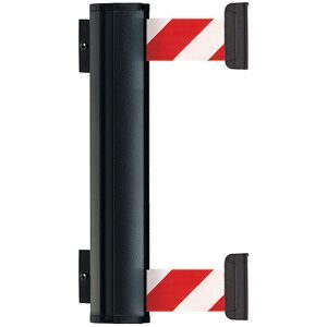 kaiserkraft Gurtbandkassette DOUBLE aus Aluminium, Bandauszug max. 2300 mm, Gurtfarbe Rot / Weiß