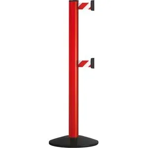 kaiserkraft Gurtpfosten aus Aluminium, Bandauszug 2300 mm, Pfostenfarbe Rot, 2 Gurtbänder