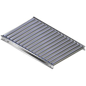 Leicht-Rollenbahn, Aluminiumrahmen mit Aluminiumrollen, Bahnbreite 600 mm, Achsabstand 62,5 mm, Länge 1 m Gura