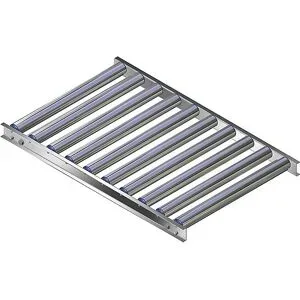 Leicht-Rollenbahn, Aluminiumrahmen mit Aluminiumrollen, Bahnbreite 600 mm, Achsabstand 100 mm, Länge 1 m Gura