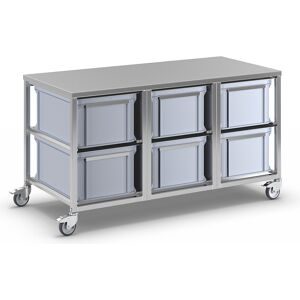 kaiserkraft Edelstahl-Behälterwagen, 6 Behälter à 53 l, LxBxH 1445 x 675 x 790 mm