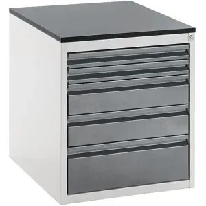 Schubladenschrank mit Teleskopführungen, Höhe 640 mm, Schubladen 2 x 60, 2 x 120, 1 x 180 mm, lichtgrau / anthrazit-metallic, Breite 580 mm RAU