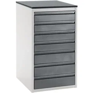 Schubladenschrank mit Teleskopführungen, Höhe 1030 mm, Schubladen 4 x 120, 3 x 150 mm, lichtgrau / anthrazit-metallic, Breite 580 mm RAU