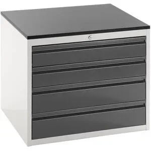 Schubladenschrank mit Teleskopführungen, Höhe 640 mm, Schubladen 2 x 120, 2 x 150 mm, lichtgrau / anthrazit, Breite 770 mm RAU