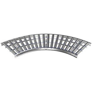 Leicht-Rollenbahn, Aluminiumrahmen mit Aluminiumrollen, Bahnbreite 500 mm, Kurve 90°, Innenradius 800 mm, Achsabstand 100 mm Gura