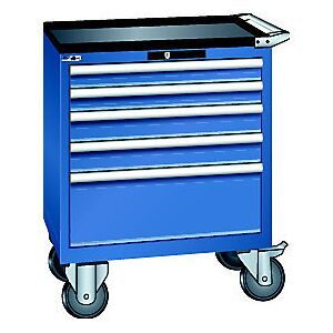 Schubladenschrank, fahrbar, BxTxH 717 x 572 x 962 mm, Schubladen 2 x 75 / 2 x 100 / 1 x 250 mm, enzianblau LISTA
