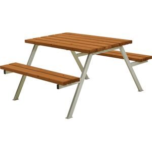 kaiserkraft Gruppensitzbank, Gestell Stahl, feuerverzinkt, LxT 1180 x 1610 mm, Nadelholz, teakfarben, ohne Lehne