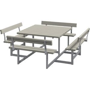 kaiserkraft Gruppensitzbank für 8 Personen, Nadelholz, LxT 2240 x 2240 mm, mit Lehne, graubraun
