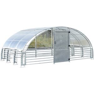 Geschlossener Unterstand, HxB 2370 x 5840 mm, Metalloptik, Anbaueinheit, für 6 Fahrräder Mottez