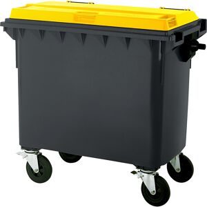 kaiserkraft Müllcontainer aus Kunststoff, DIN EN 840, Volumen 660 l, BxHxT 1360 x 1235 x 765 mm, anthrazit/gelb